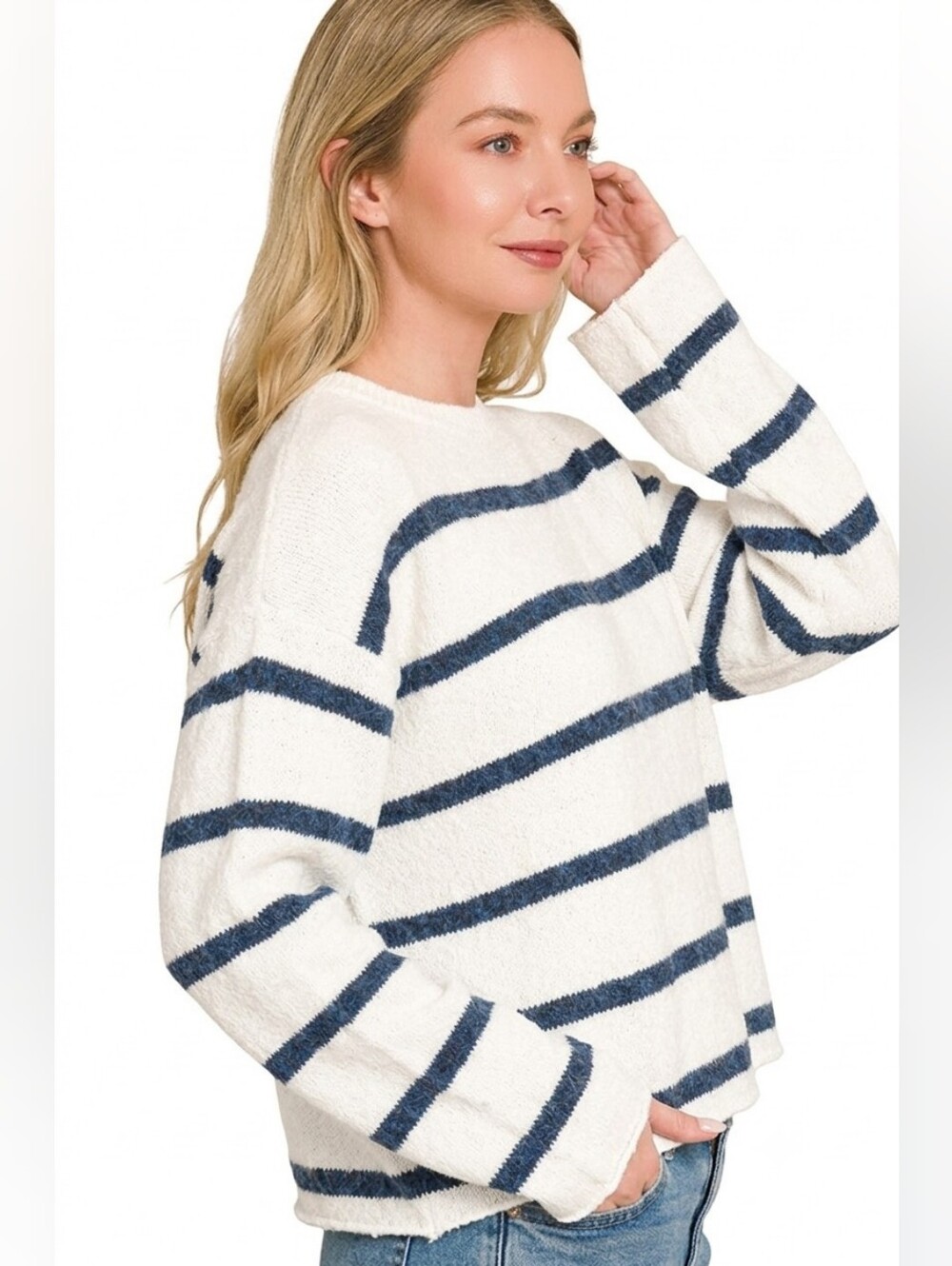 Zenana Wool Blend Striped Sweater - Picture 2 of 5